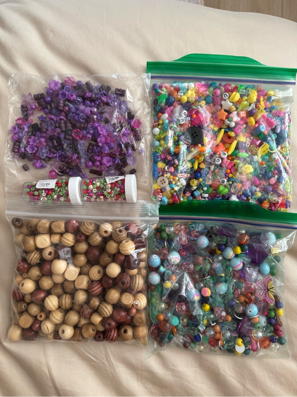 Assorted Craft Beads bulk Set lot in Purple, Natural Wood - Multicolor